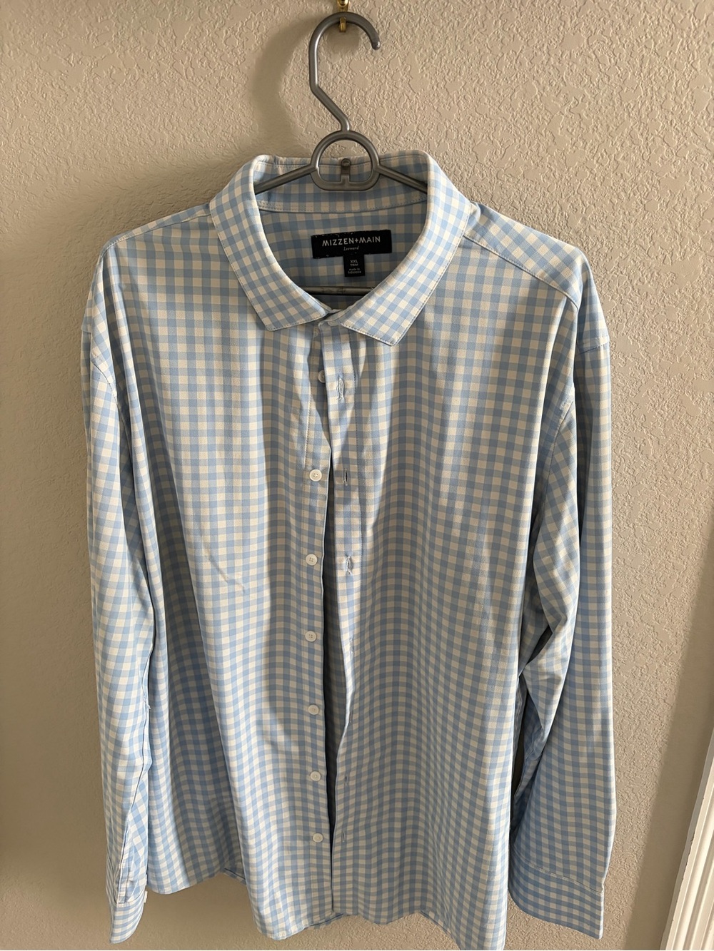 Mizzen+Main Light Blue and White Gingham Button-Up Shirt Wrinkle Free XXL - Picture 2 of 3